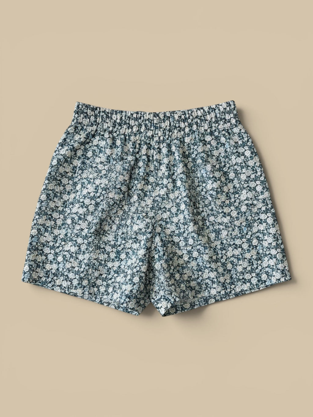 Homestyle Collective navy blue floral print 100% cotton shorts with elastic waistband and 3" inseam.