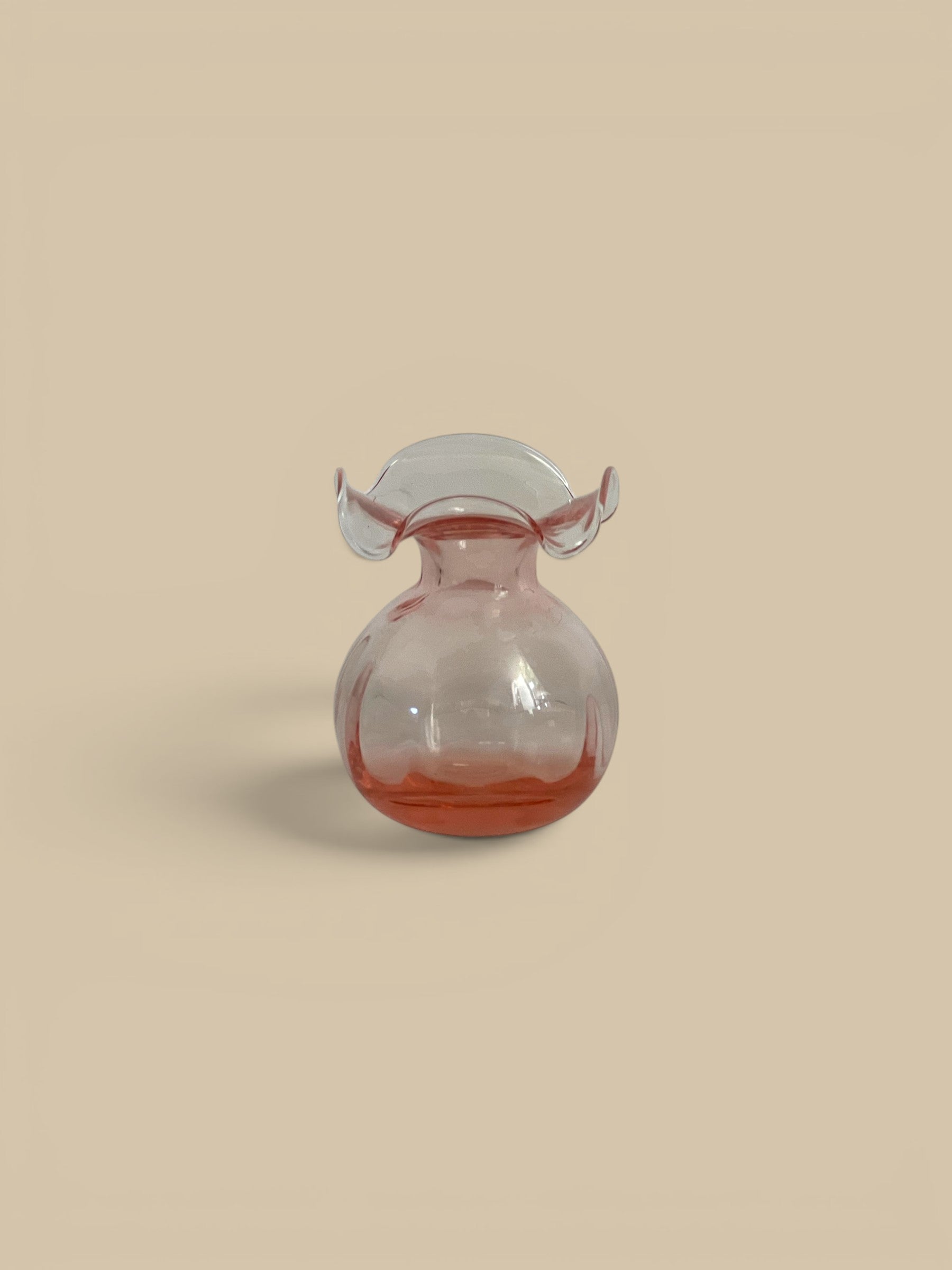 Homestyle Collective Hibiscus Glass Pink Bud Vase, handmade in Italy, 5" D x 5.5" H, perfect for small bouquets or single stems.