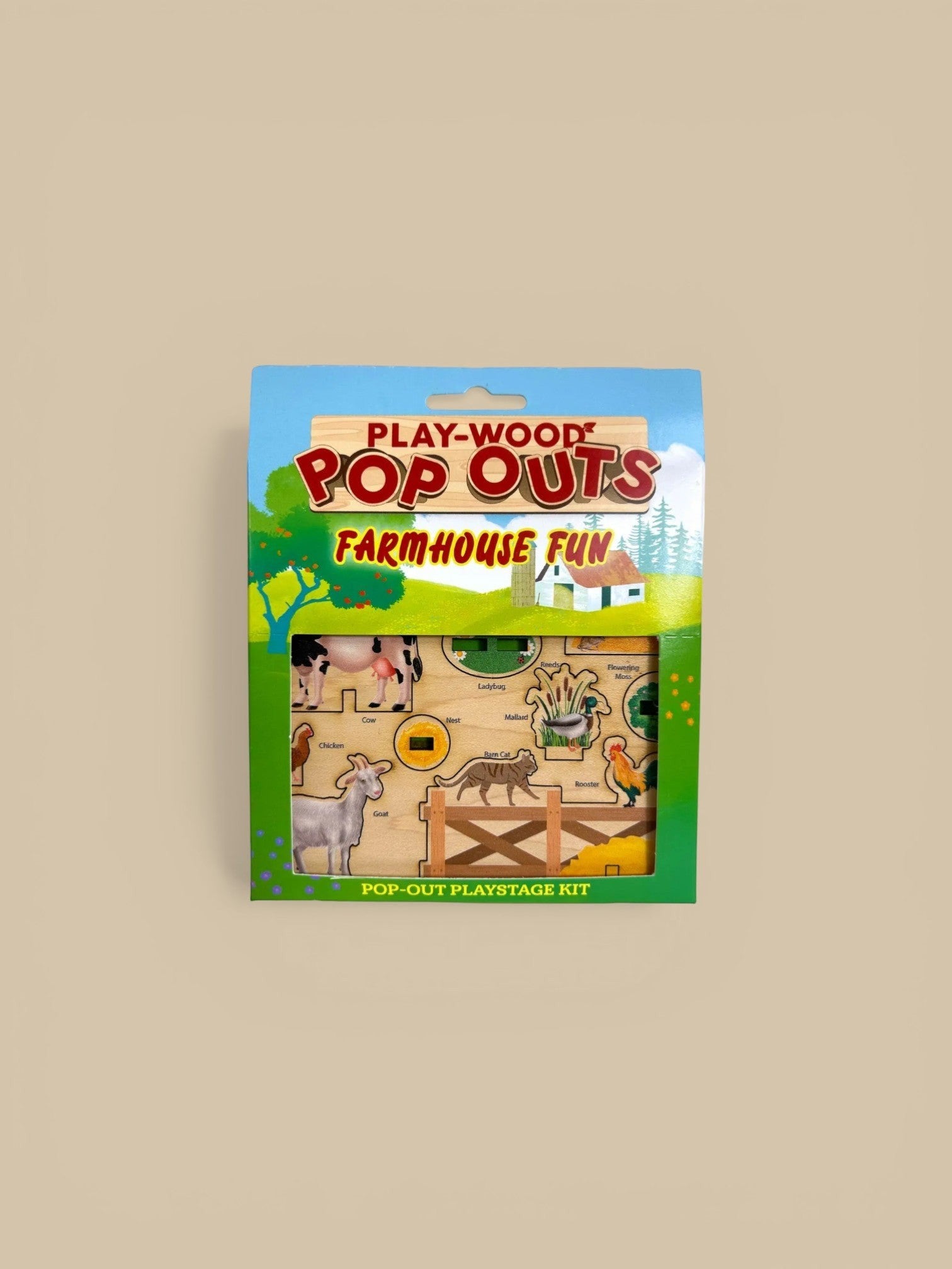 Homestyle Collective Play-Wood Pop-Outs Farmhouse Fun kit with maple laminate farm animals and scenery.