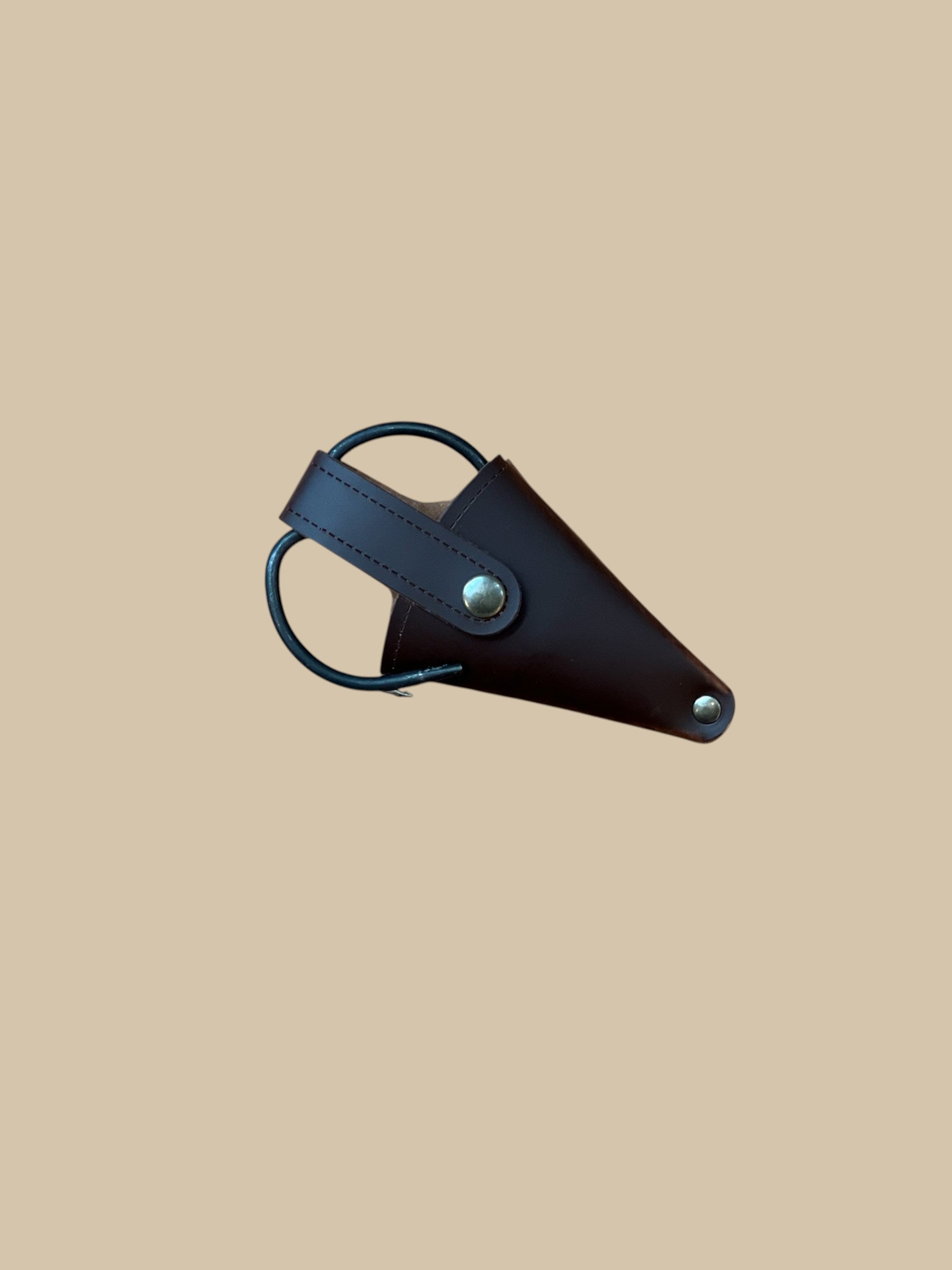 Homestyle Collective pocket pruner snips with dark brown leather pouch, ideal for gardening and floral tasks.