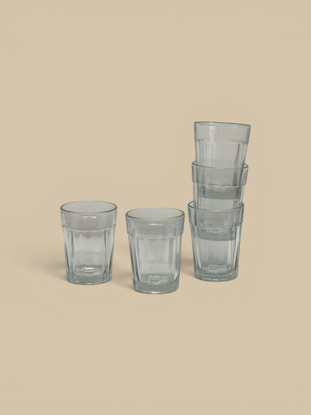 Homestyle Collective Minette Ribbed Glass, clear glass with vertical fluting and weighted base, set of 6.