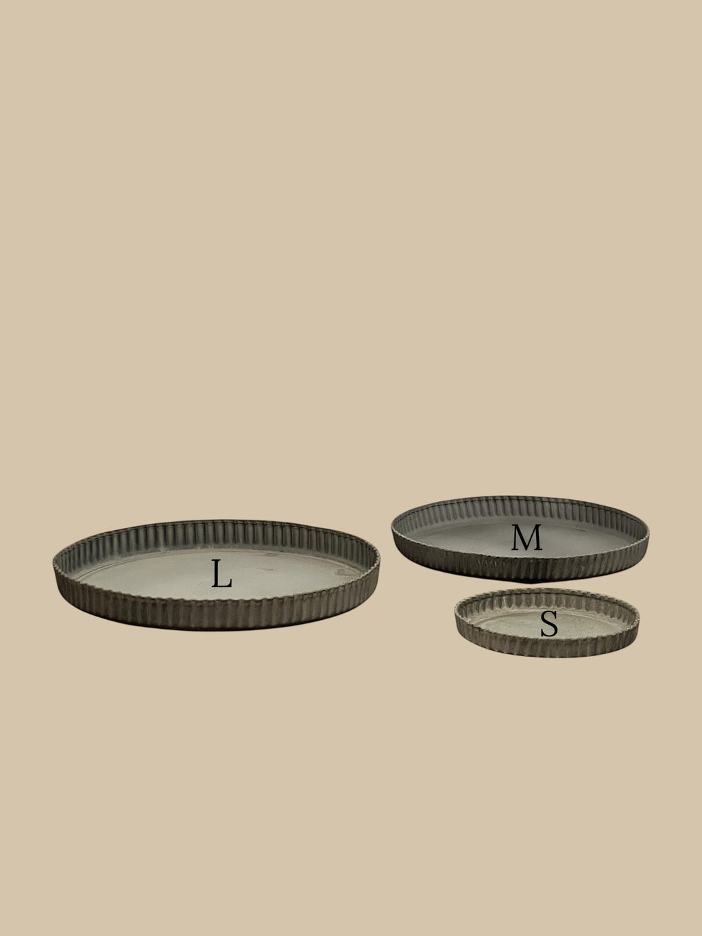 Homestyle Collective Ross Tray in grey ceramic with crimped edges, available in 3 sizes for decorative styling.
