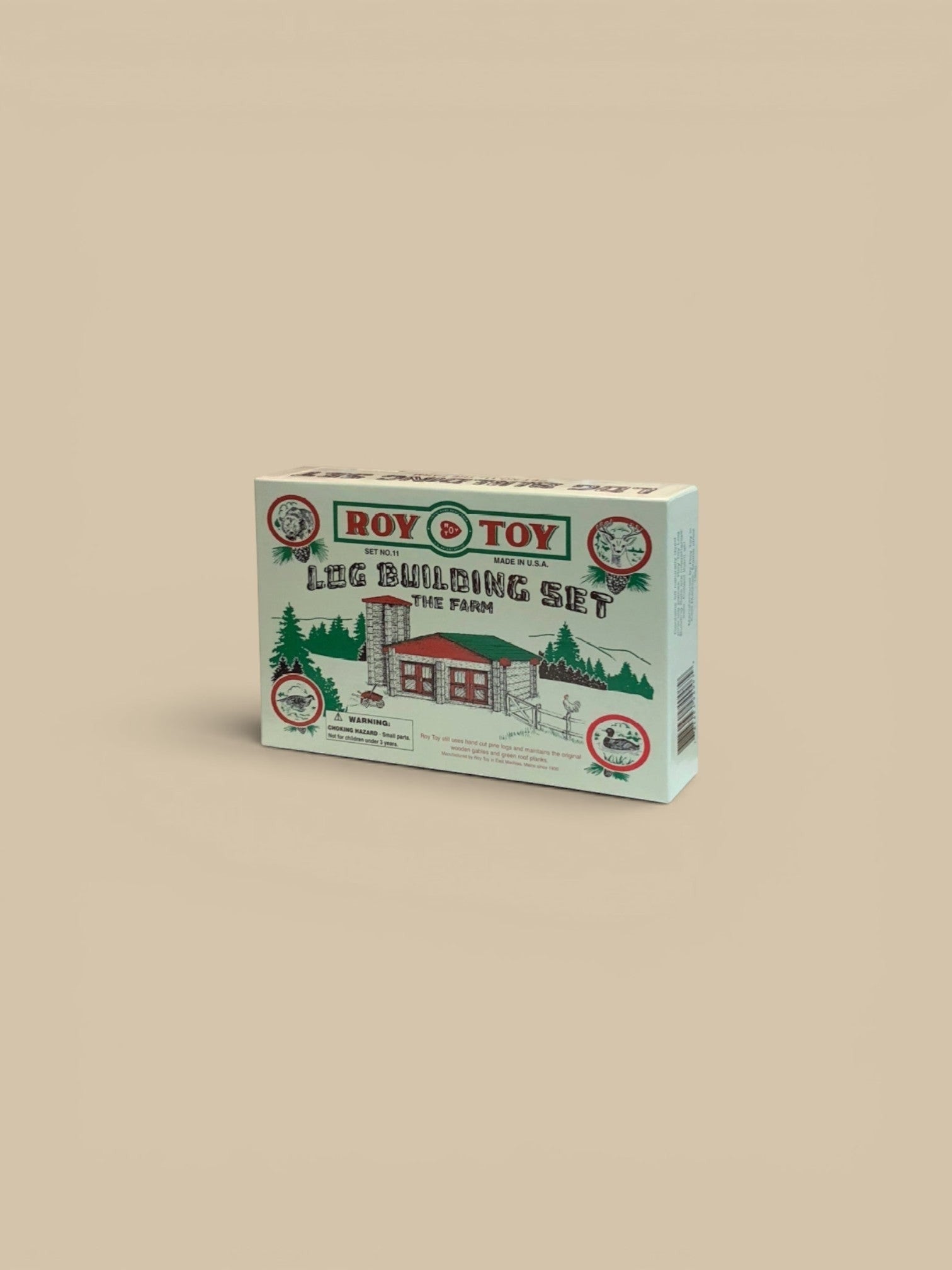 Homestyle Collective Roy Toy 1930's Log Building Set, The Farm. Wooden log construction toy made in USA.