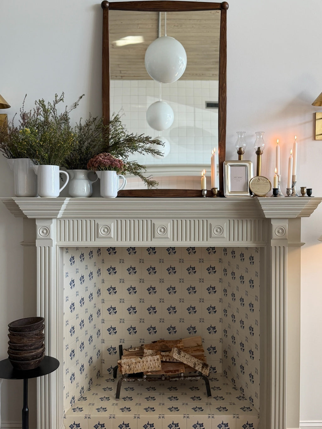 Homestyle Collective silver-plated 4x6 picture frame displayed on a fireplace mantel with candles and greenery