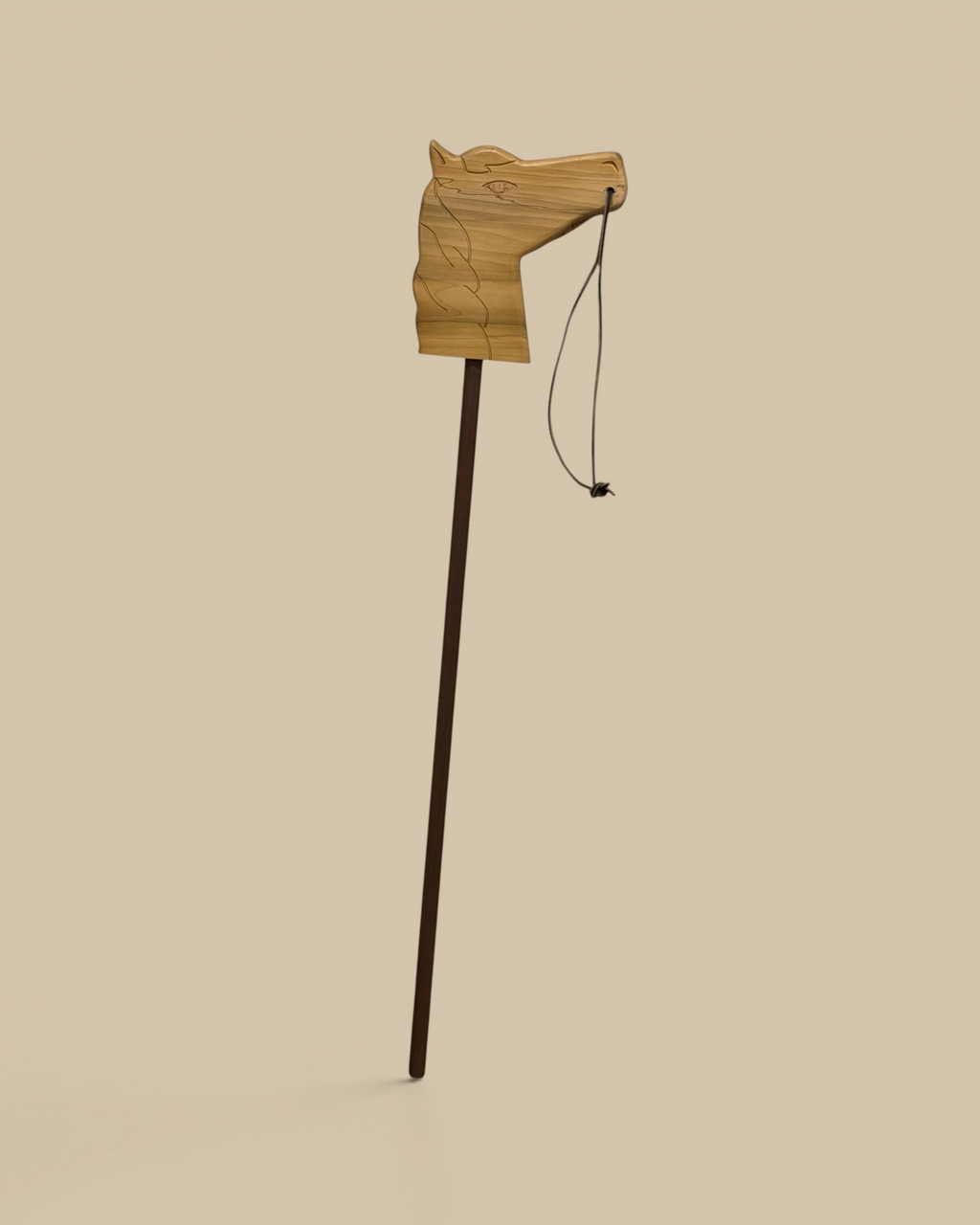 Homestyle Collective heirloom hobby horse made from Monticello tulip poplar wood with laser engraved horse head.