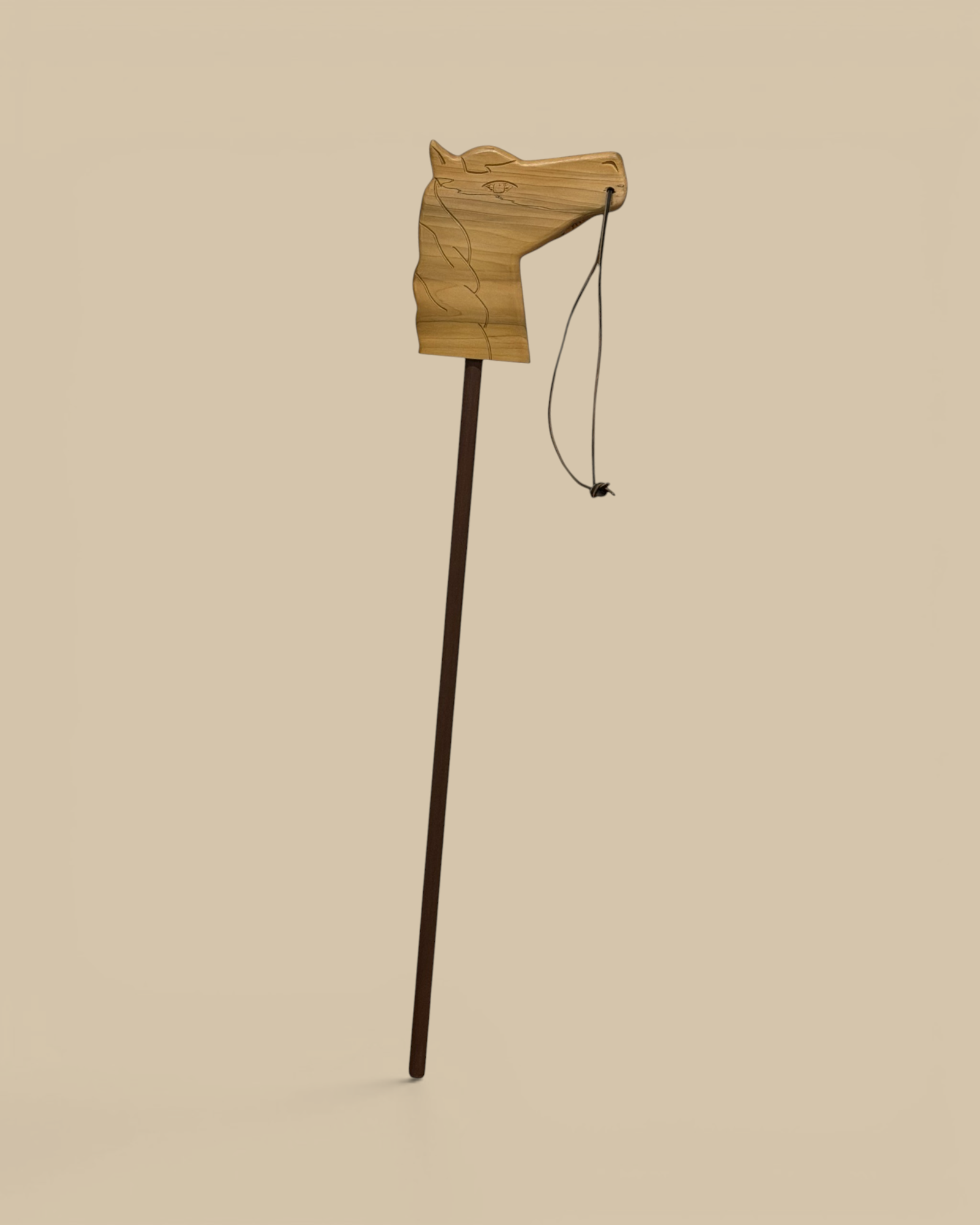 Homestyle Collective heirloom hobby horse made from Monticello tulip poplar wood with laser engraved horse head.