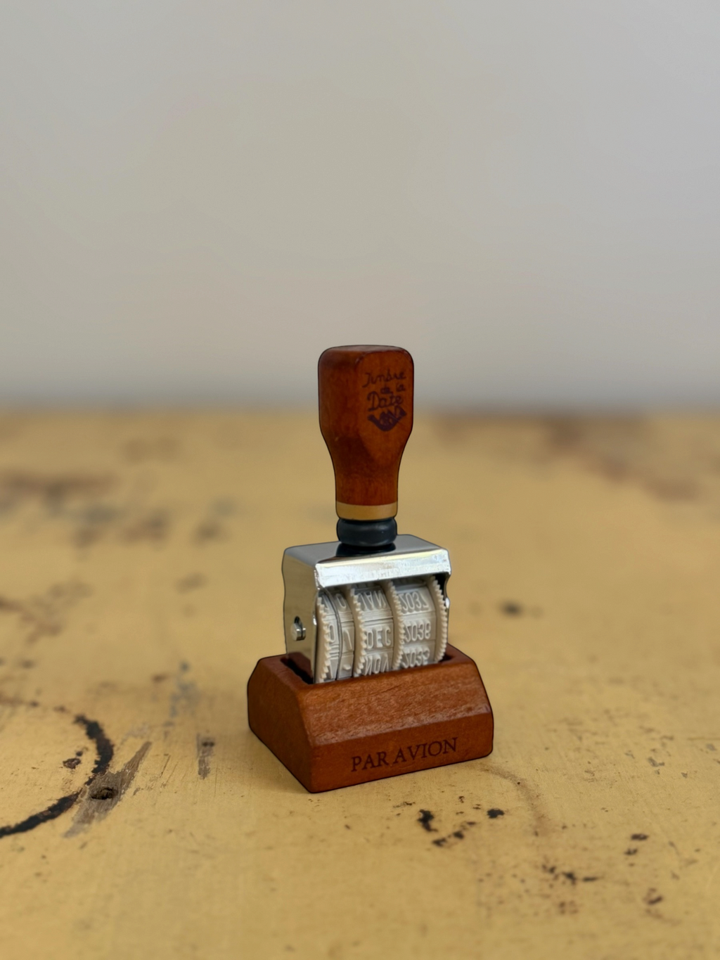 Homestyle Collective vintage wooden date stamp with adjustable rotating wheels for journaling and scrapbooking