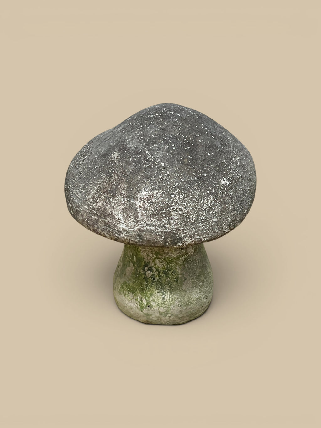 Homestyle Collective weathered garden mushroom with moss-terracotta finish and aged patina. Small size.