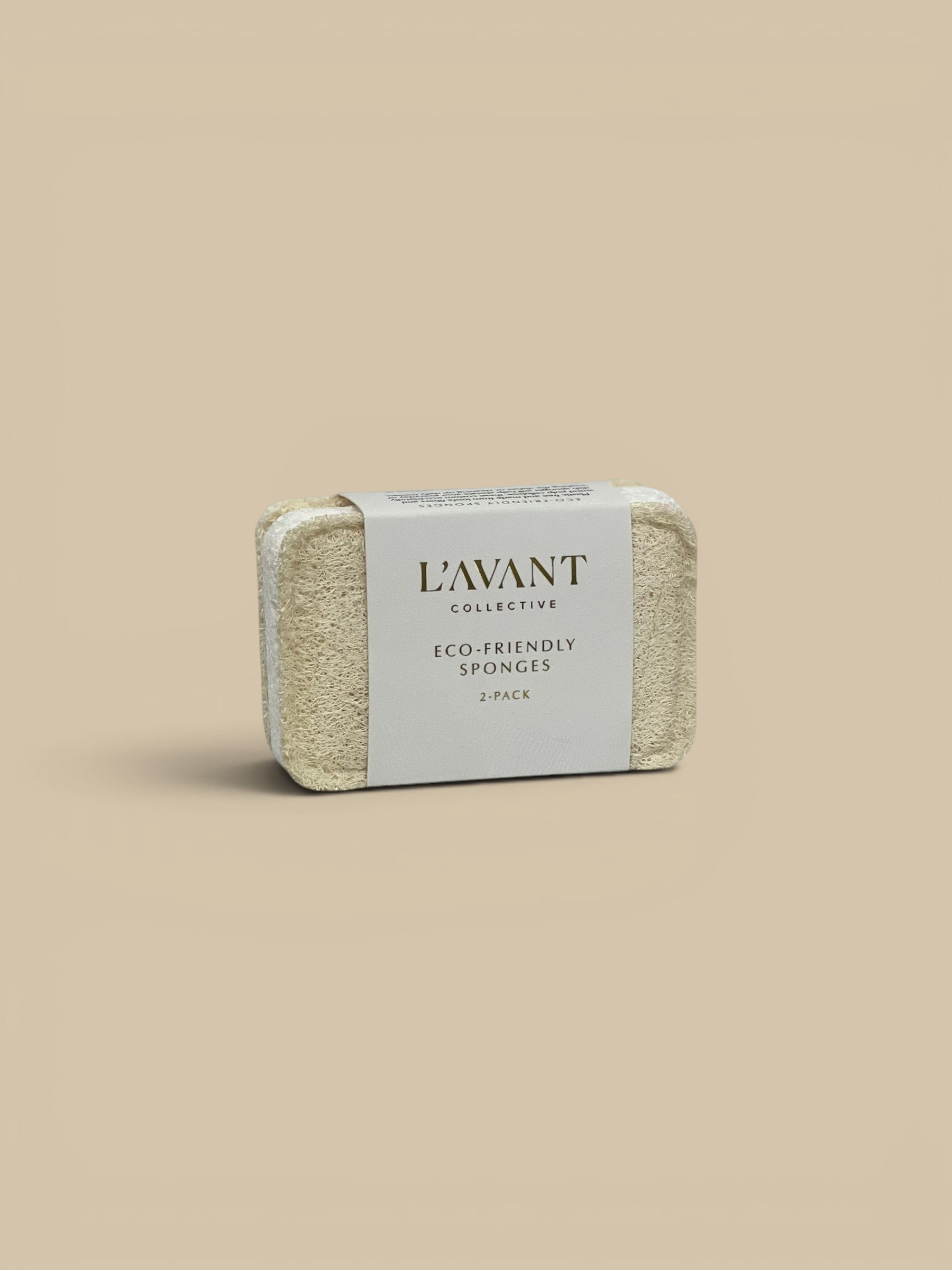 Homestyle Collective L'avant Collective eco-friendly loofah sponges, 2-pack, natural beige color.