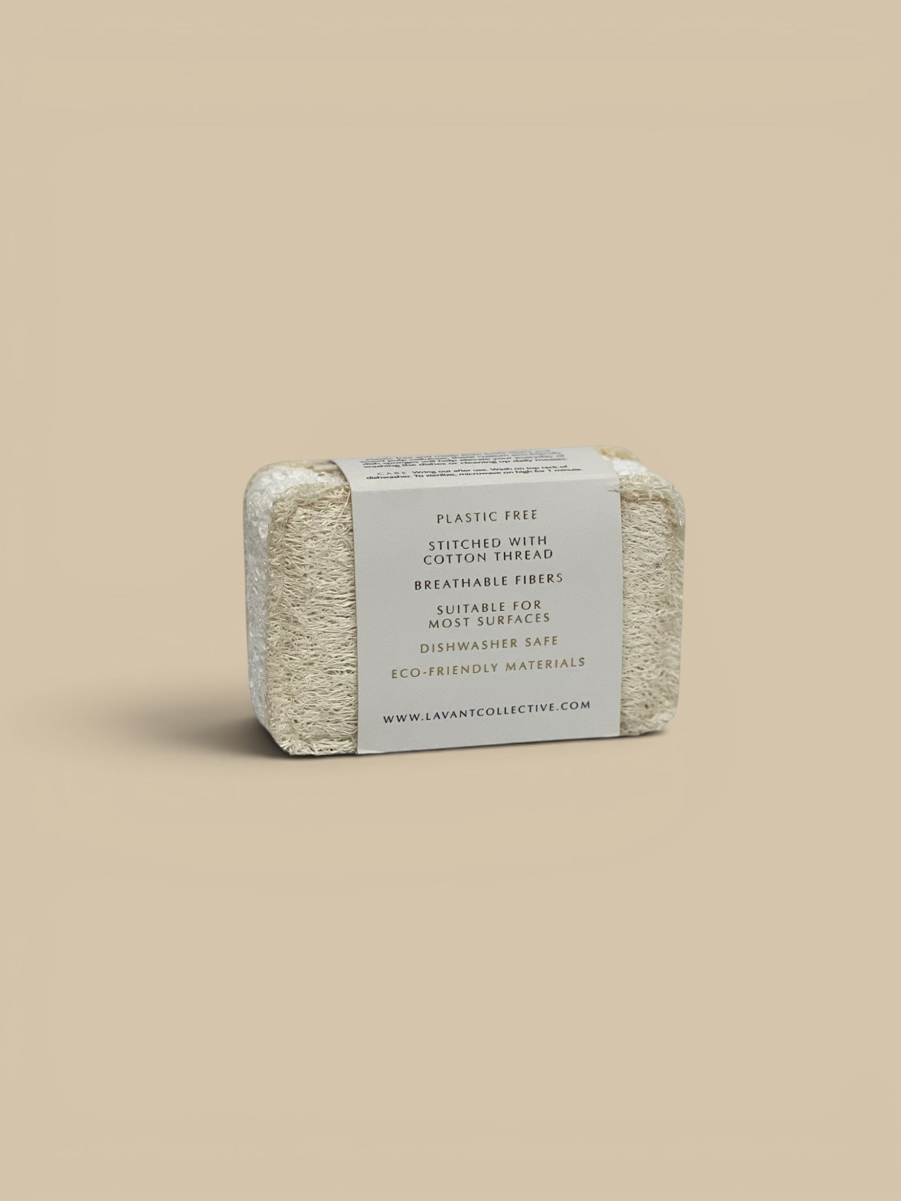 Homestyle Collective 2-pack natural loofah sponges stitched with cotton thread, plastic-free and eco-friendly.